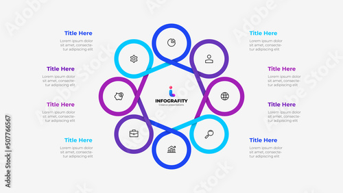 Infographic cyclic diagram with 8 elements. Concept of eight steps or options of business cycle. Vector illustration for presentation.