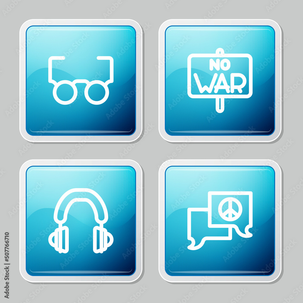 Set line Glasses, No war, Headphones and Speech bubble chat icon. Vector Set line Glasses, No war, Headphones and Speech bubble chat icon. Vector