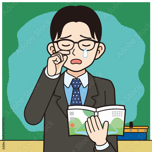 泣く男性教師＿線画