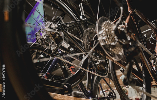 Photo of new gears and chains of mountain bicycle