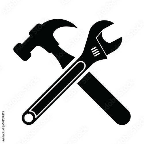 illustration vector graphic of hammer and wrench icon on white background