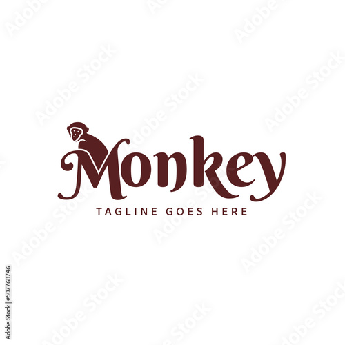 Photography Letter M monkey writing design logo, vector template