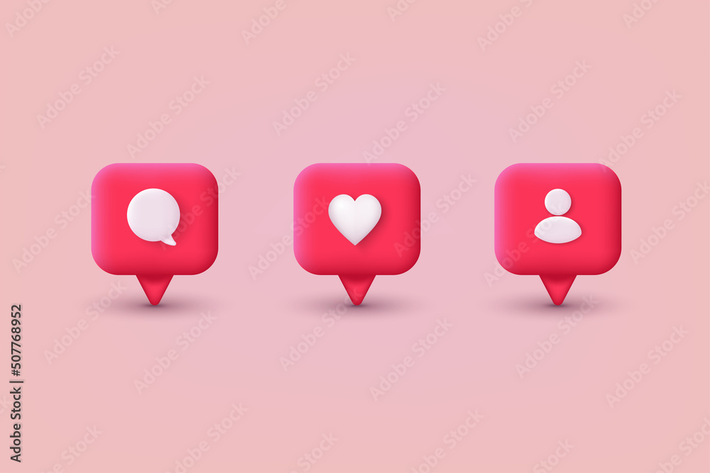 Social media like icon concept. Comment and Follower. 3D Web Vector Illustrations. - obrazy, fototapety, plakaty 