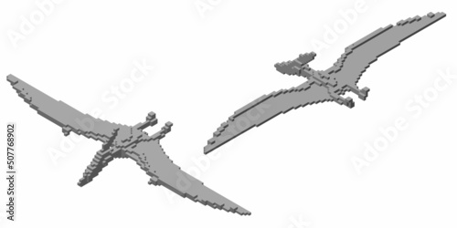 Pteranodon from cubes. Voxel art. Futuristic concept. 3d Vector illustration. Isometric projection.