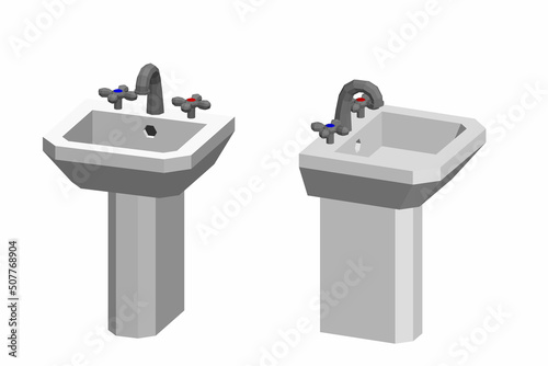 Bathroom sink. Isolated on white background. 3d Vector illustration. Dimetric projection.