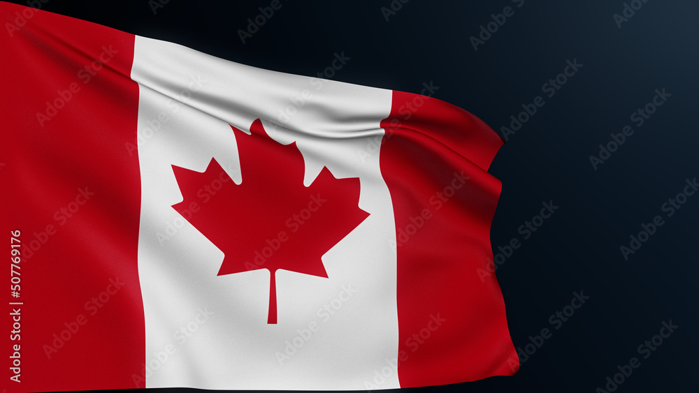 Canada flag. Maple Leaf. Ottawa sign. Canadian official national symbol of celebration of Independence Day, First 1 July. Realistic 3D illustration with cotton texture isolated on dark. Canada flag. Maple Leaf. Ottawa sign. Canadian official national symbol of celebration of Independence Day, First 1 July. Realistic 3D illustration with cotton texture isolated on dark.