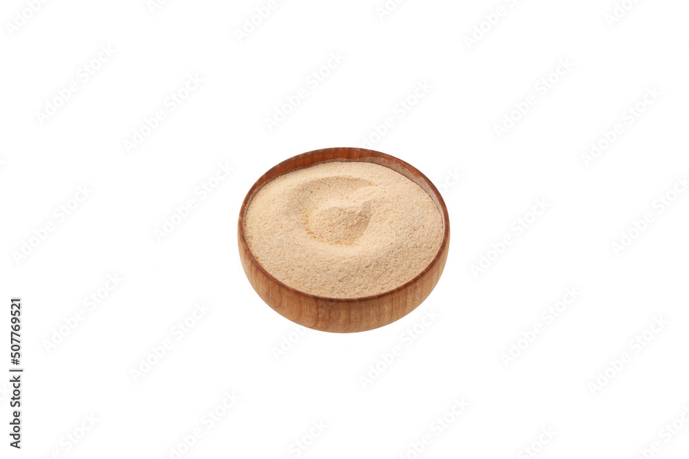 Date sugar in wooden bowl on white background. top view. No refined sugars. Natural date powder Date sugar in wooden bowl on white background. top view. No refined sugars. Natural date powder