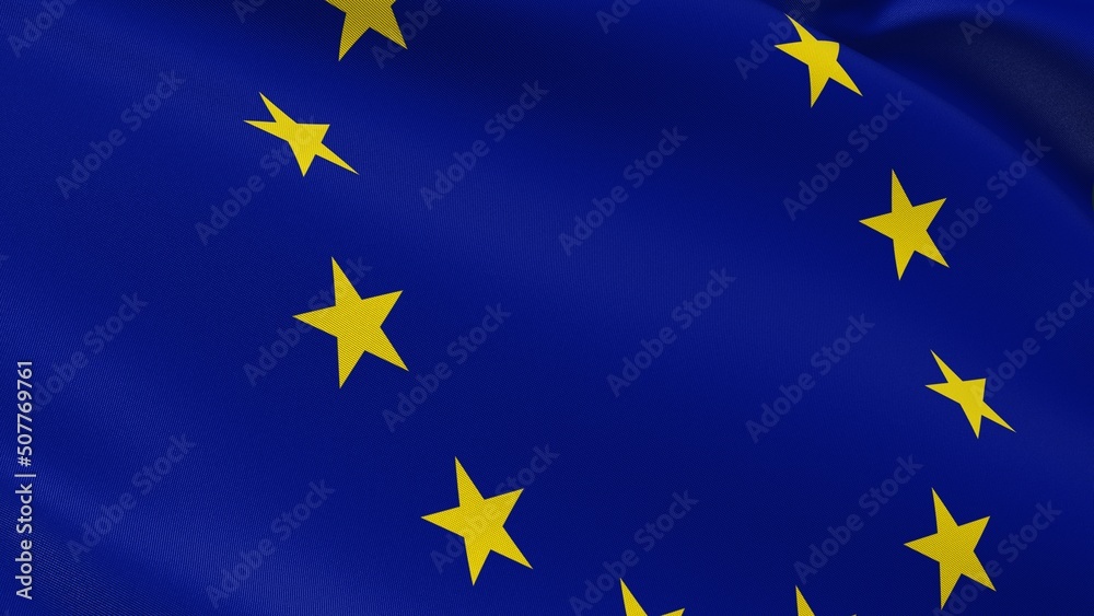 EU flag. European Union. Brussels Belgium. Council official symbol of Europe unity identity solidarity democracy international cooperation. Realistic 3D illustration with cotton texture. EU flag. European Union. Brussels Belgium. Council official symbol of Europe unity identity solidarity democracy international cooperation. Realistic 3D illustration with cotton texture.