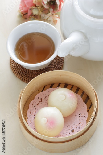 Chinese sweet dumpling, peach bun for yum cha dessert