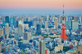 Japanese Travel Destinations. Twilight View of Picturesque Tokyo Skyline During Blue Hour in Japan.