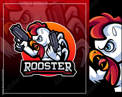 cute little rooster gangster mascot. esport logo design