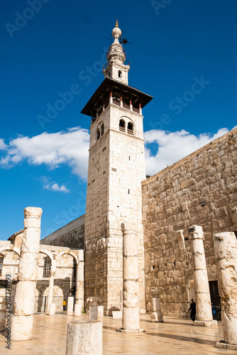 Damascus, Syria - May, 2022: Exterior of the Umayyad Mosque and Mausoleum of Saladin in Damascus