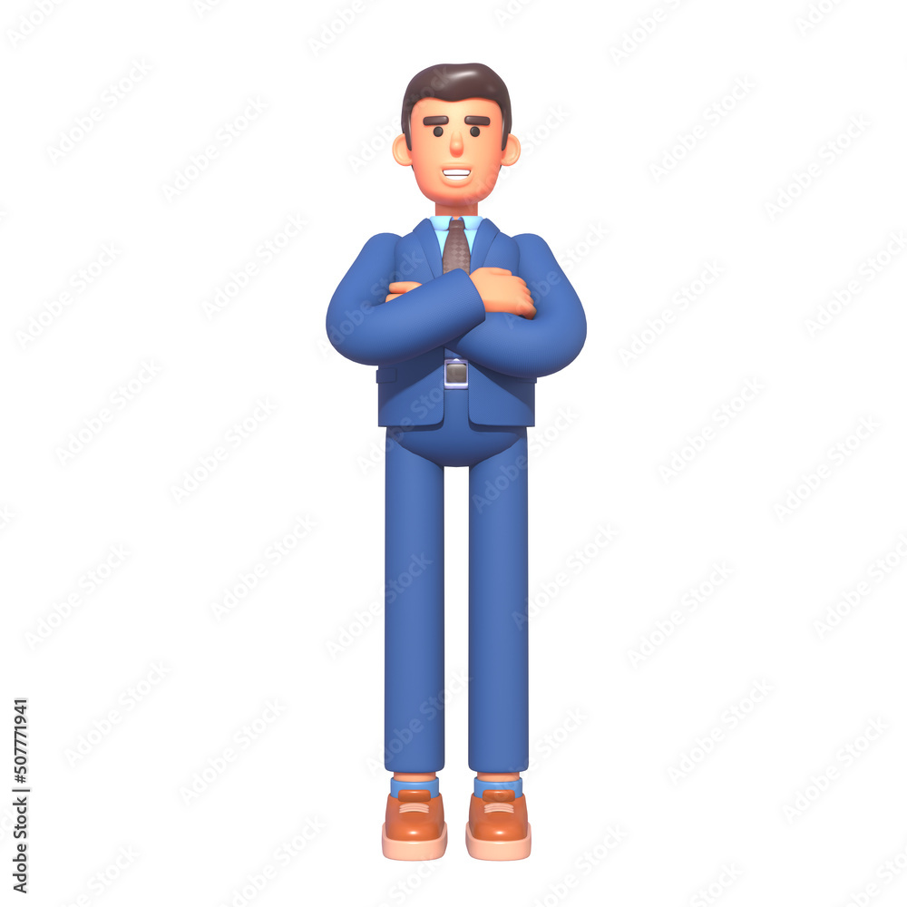 3d render of confident businessman in suit posing with crossed arms 3d render of confident businessman in suit posing with crossed arms