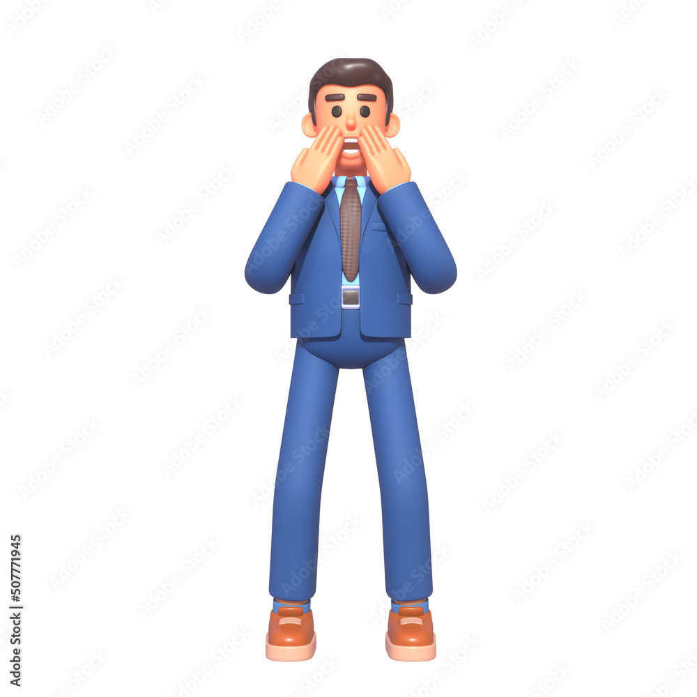3d render of surprised or shocked businessman in suit covering his mouth with hands in fear or disbelief 3d render of surprised or shocked businessman in suit covering his mouth with hands in fear or disbelief