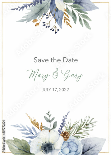 Watercolor vector hand painted wedding invitation card template.