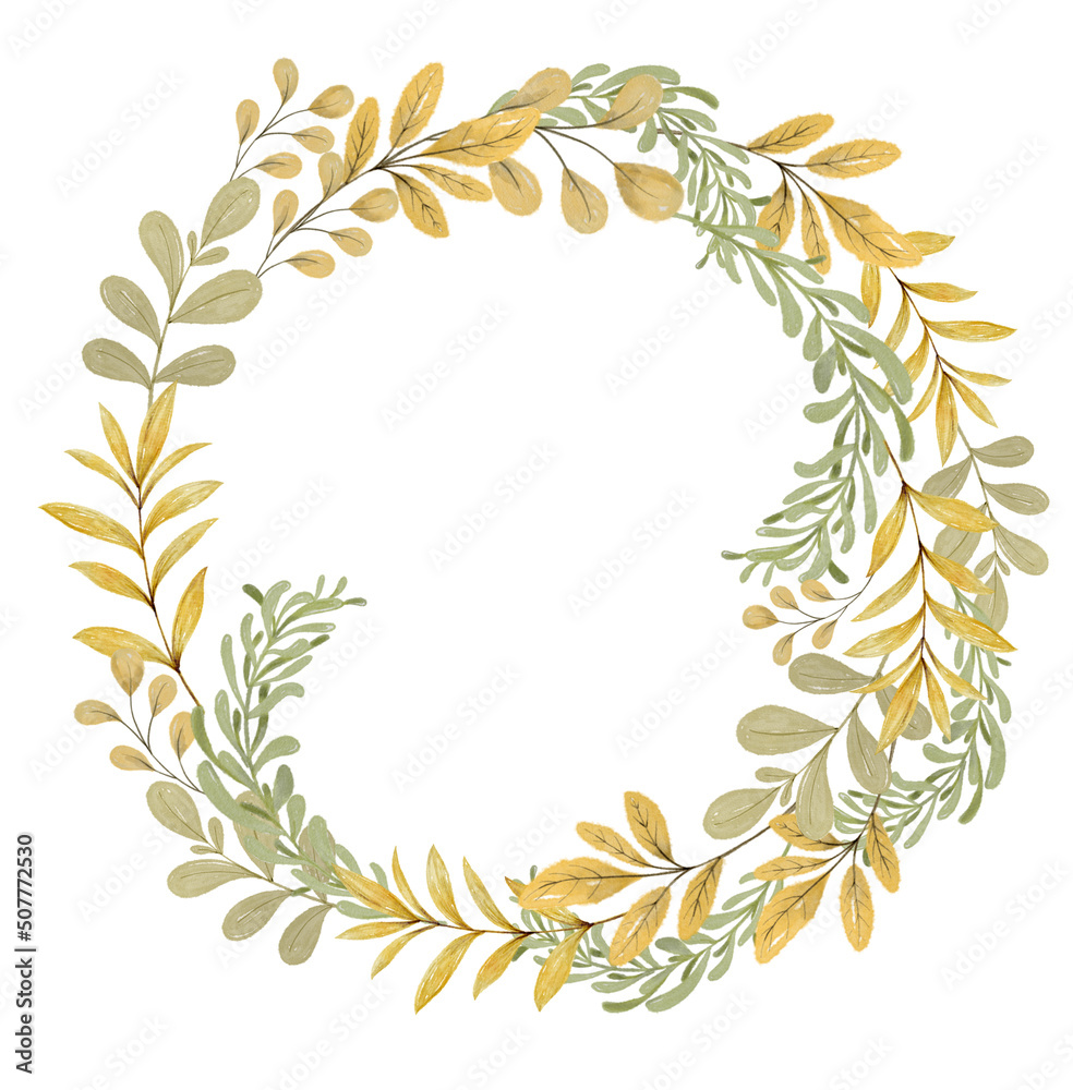 Watercolor leaf round frame. Watercolor leaf round frame.