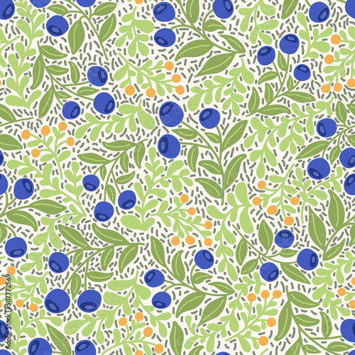 Hand Drawn Vector Seamless Pattern with Blueberry
