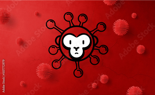 Monkeypox infection pandemic banner. Virus design with cells on red background.