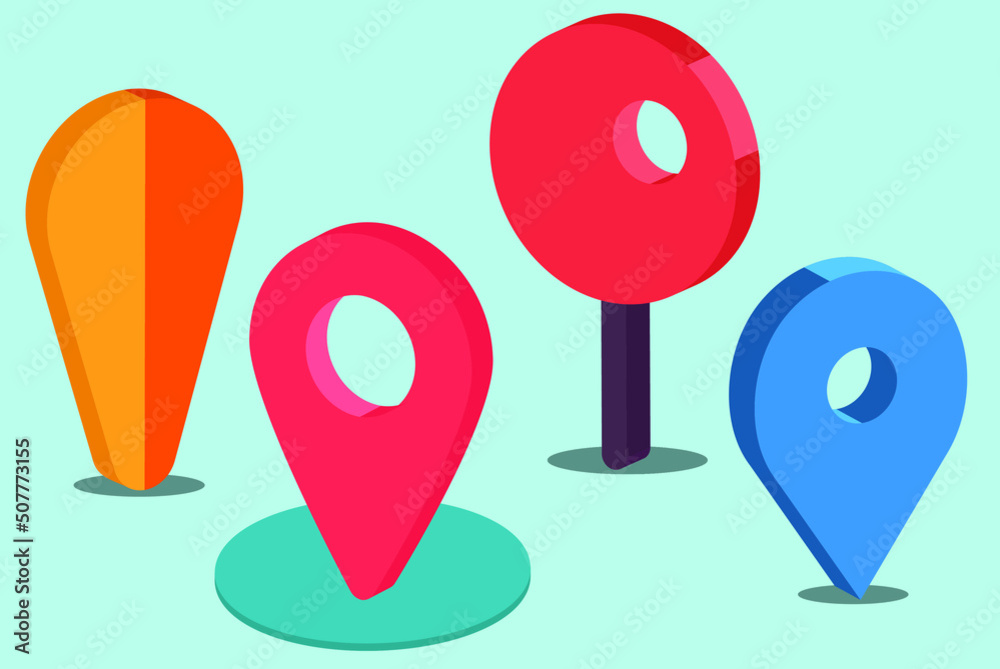 3D map location marker pin symbol vector set, isolated on blue background, travel destination concept, place holder for map, colorful marker pin icons, 3d pointer collection 3D map location marker pin symbol vector set, isolated on blue background, travel destination concept, place holder for map, colorful marker pin icons, 3d pointer collection