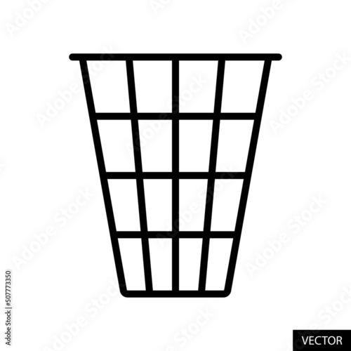 Mesh trash basket, Mesh wire trash dustbin or Garbage bin vector icon in line style design for website design, app, UI, isolated on white background. Editable stroke. Vector illustration.