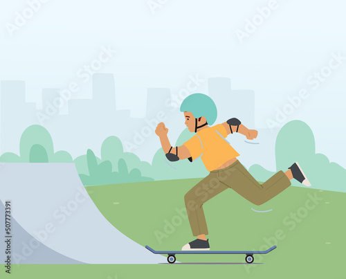 Youth Urban Culture and Children Activity on Street, Skateboarding Extreme Sport, Boy in Skate Park or Rollerdrome