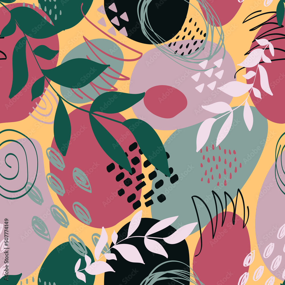 Stylish decorative plants seamless pattern. Abstract contemporary organic repeat background, vector