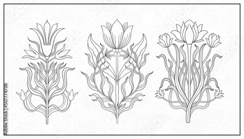 Art nouveau style flower plant basic element. 1920-1930 years vintage design. Symbol motif design. photo