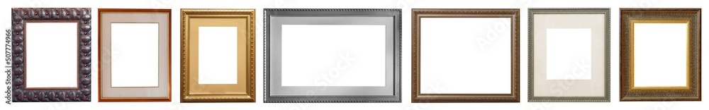 set of isolated antique frames gold gilding Silver on a white background set of isolated antique frames gold gilding Silver on a white background