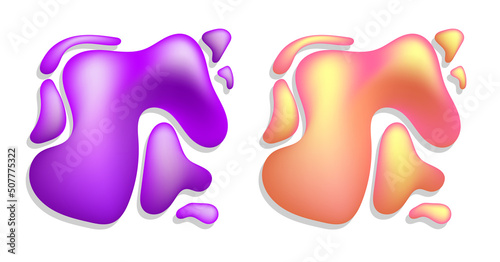 Glowing viscous droped blots and dots with paint splatter. Background of paint blots for decoration. Vector isolated vector on white background