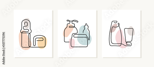 Cosmetics packaging continuous line posters