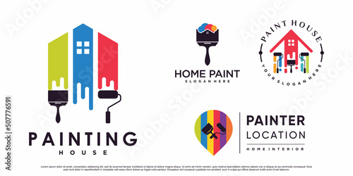 Set of collection paint house icon logo design for business with creative element Premium Vector