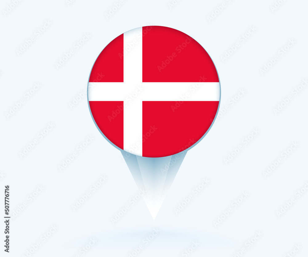 Obraz premium Map pointer with flag of Denmark.