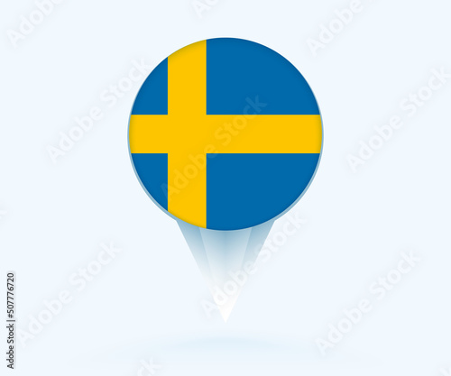 Map pointer with flag of Sweden.