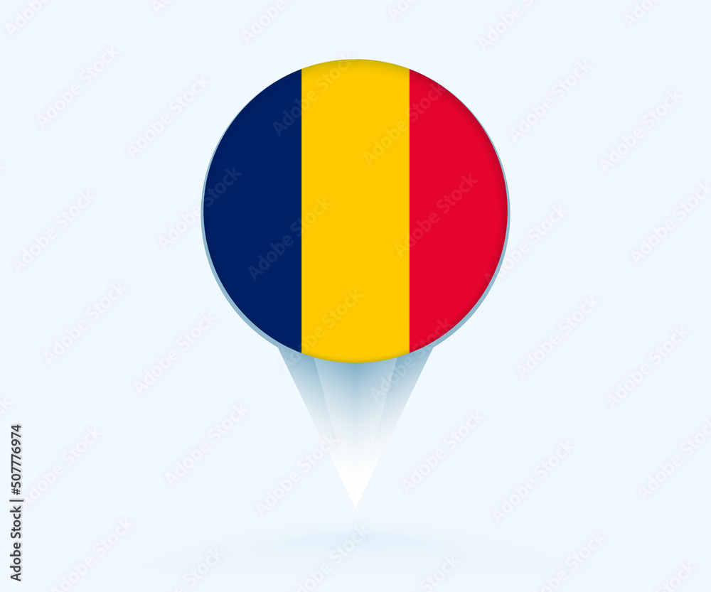 Fototapeta premium Map pointer with flag of Chad.