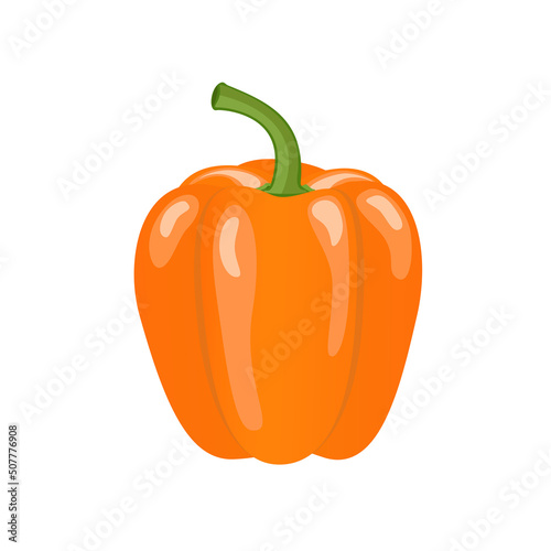 Orange paprika pepper  flat style vector illustration isolated on white background