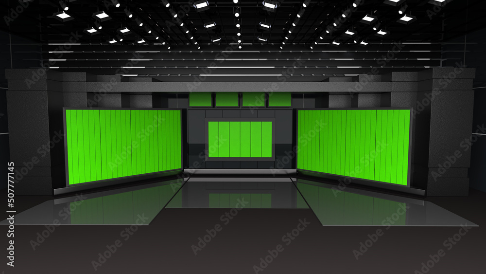 News Studio, Backdrop For TV Shows .TV On Wall.3D Virtual News Studio Background, 3d illustration