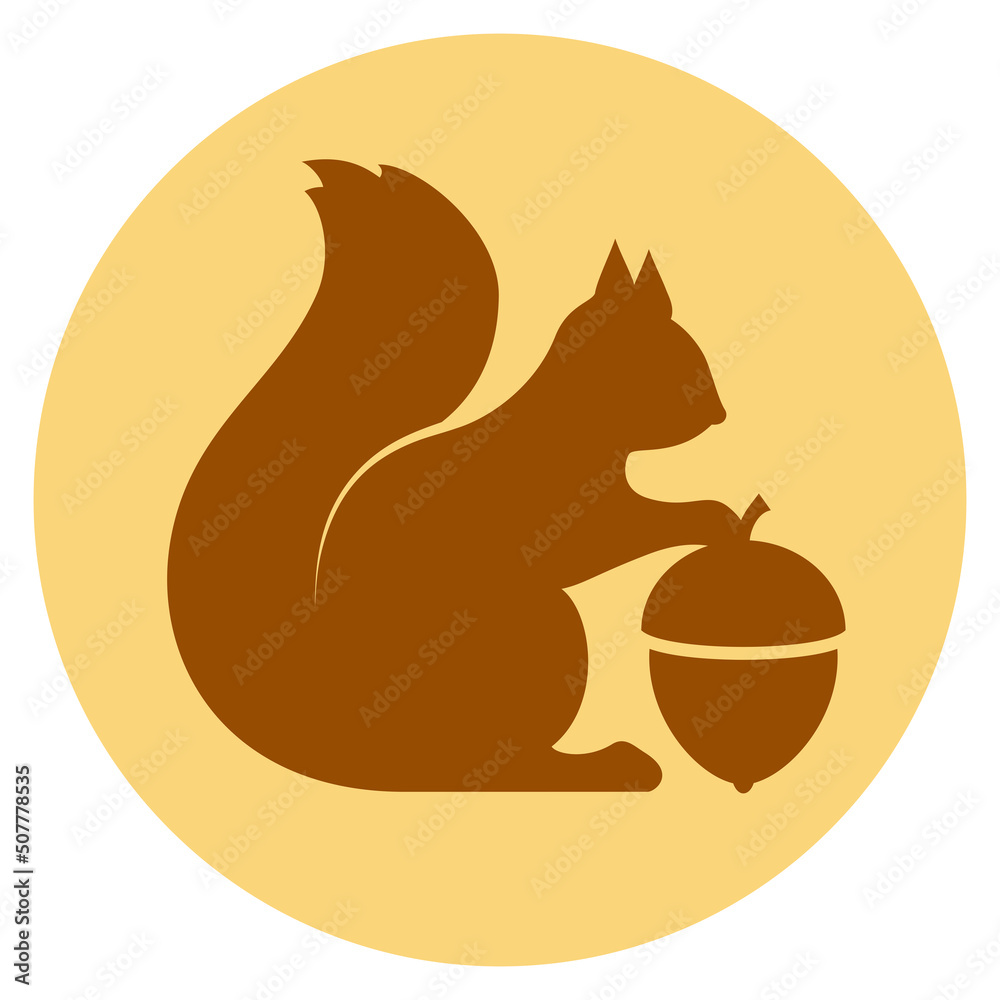 Squirrel with nut vector icon - obrazy, fototapety, plakaty 
