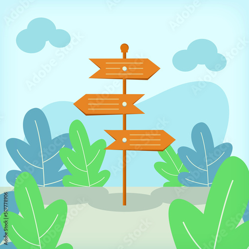 Wooden Direction Board Flat Illustration Design Concept