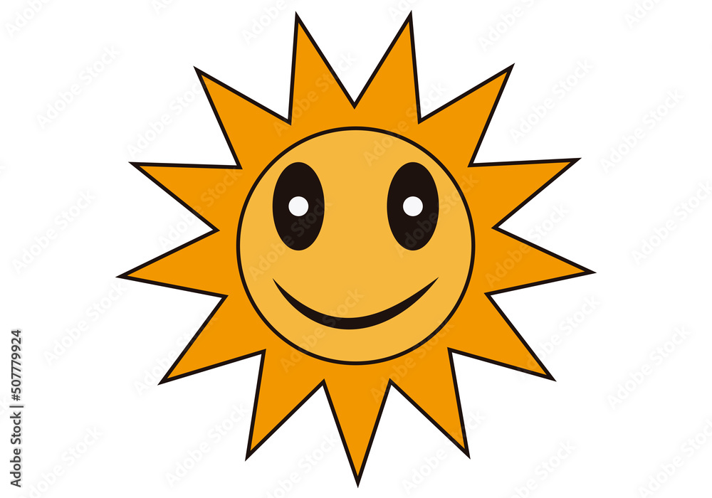 Icono de sol feliz en fondo blanco. Icono de sol feliz en fondo blanco.