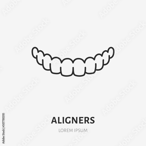 Aligner doodle line icon. Vector thin outline illustration of human teeth treatment. Black color linear sign for orthodontic dentistry photo