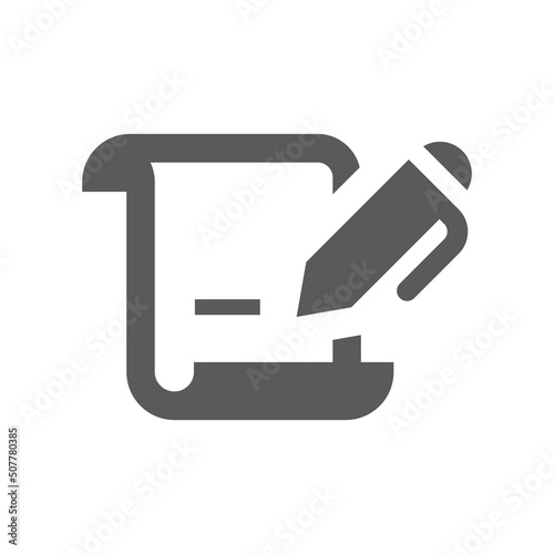 Pen signing paper black vector icon. Document sheet, contract and agreement filled symbol.