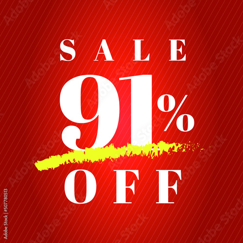 91% off tag ninety one percent discount sale white letter red gradient background
