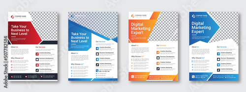 Corporate creative business promotion flyer design set with different geometric shape, business promotion flyer, advertising, digital marketing, professional business or editable vector template