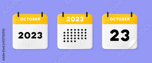 Calendar set icon. Calendar on a blue background with twenty three october, 2023, 23 number text. Reminder. Date management concept. Vector line icon for Business and Advertising photo