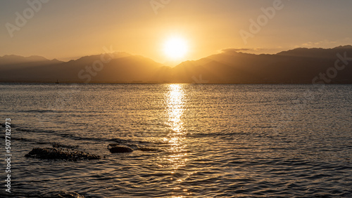 Sunrise view of Jordan from Eilat Israel across the Red Sea  © Barbara