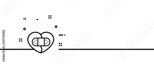 Broken heart line icon. Adhesive plaster, healing, heal, feelings, psychotherapist, help. Psychotherapy concept. One line style. Vector line icon for Business and Advertising