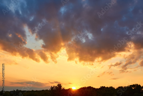 Beautiful  heavy clouded blue sunset sky