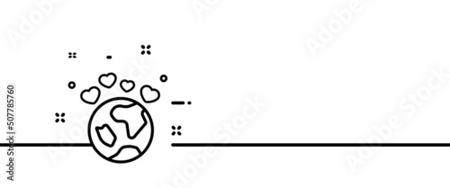 Planet with hearts line icon. Kind, love, friendship, calm, friend, feelings, relationship. Kindness concept. One line style. Vector line icon for Business and Advertising
