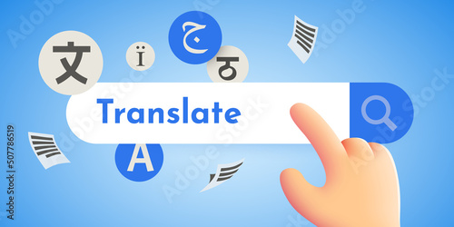 Cartoon hand looking for a translate using Internet.