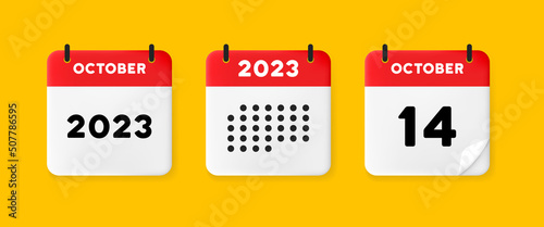 Calendar set icon. Calendar on a yellow background with fourteen october, 2023, 14 number text. Reminder. Date management concept. Vector line icon for Business and Advertising